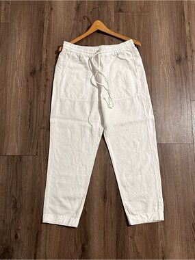 J. Crew White Linen Blend Drawstring Elastic Waist Pants